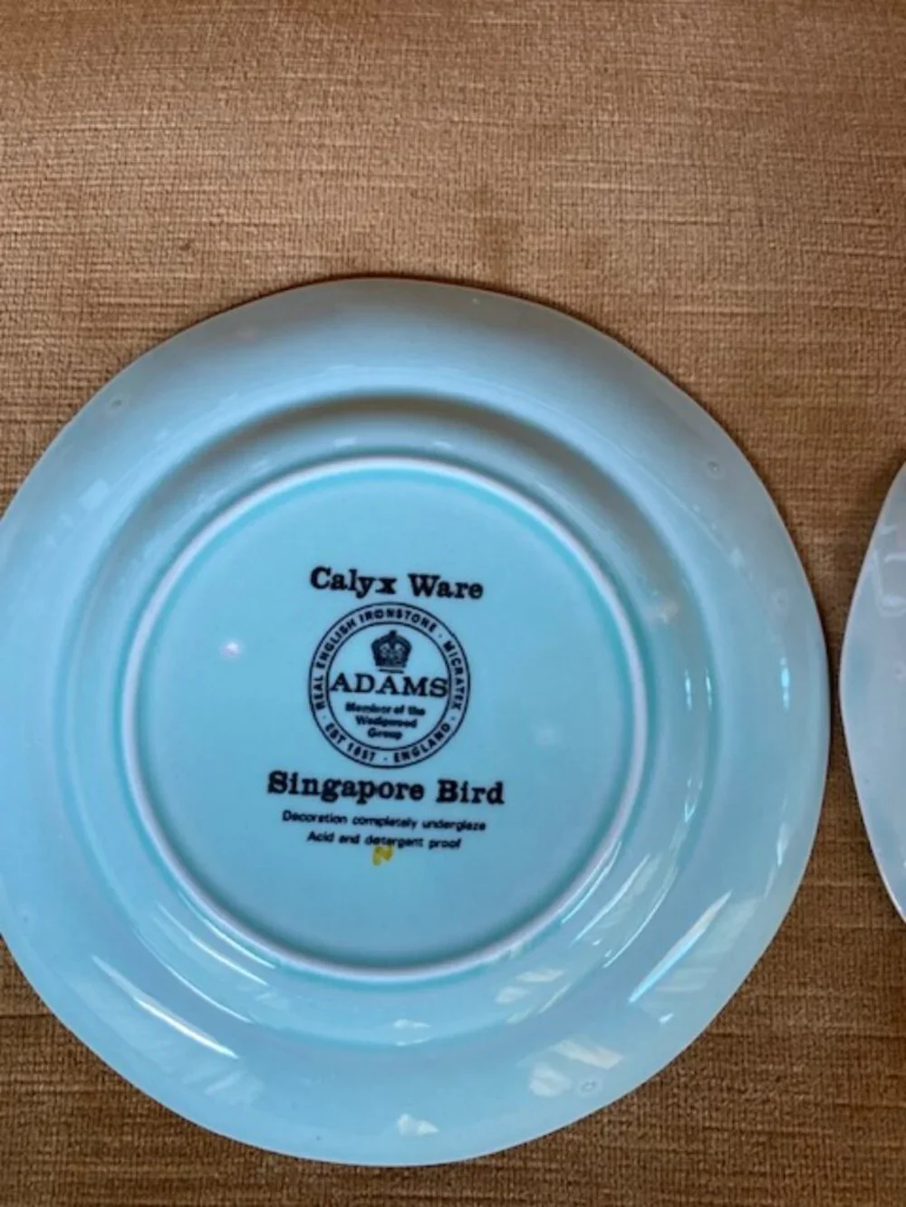 ADAMS SINGAPORE BIRD BREAD & BUTTER PLATES- 6 1/8